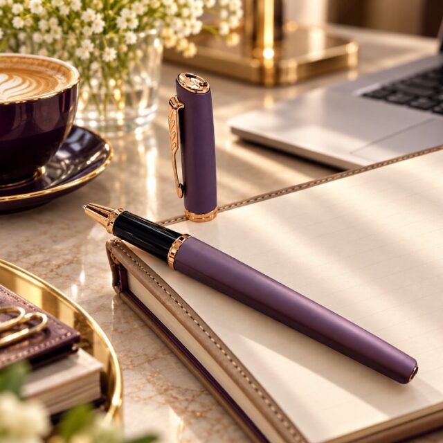 Ролер Parker Meridian Purple PGT с лилав корпус и розово злато